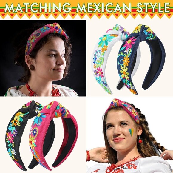 Mexican Embroidery Headband Set Cotton Polyester Wide Festive Accessory main image 5